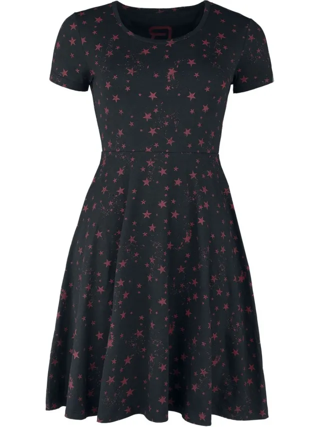 R.E.D. ROCK-ENGINEERED DESIGN zwart kort jurkje met sterrenprint - Dames Zwart;Rood