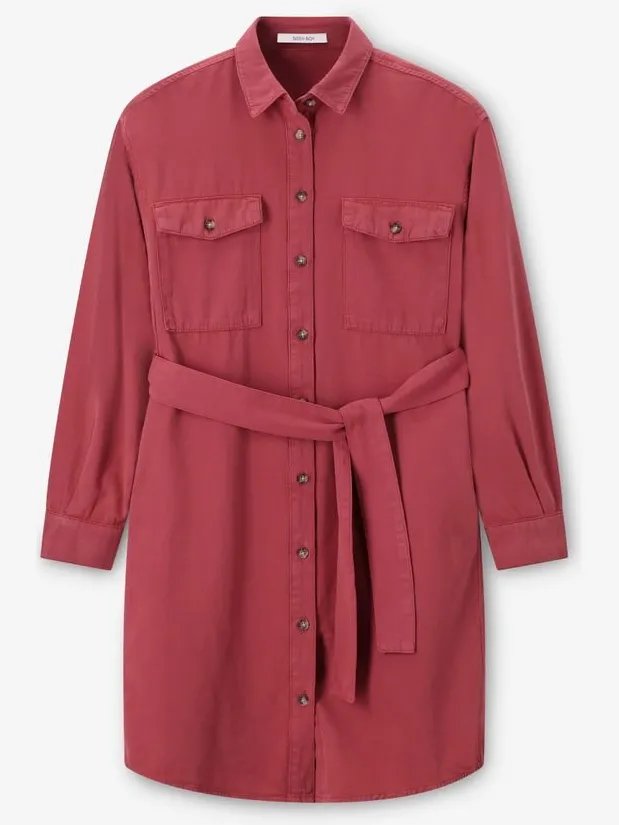 Sissy-Boy Donkerrode midi jurk met ceintuur d.rood