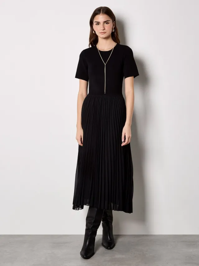 Apricot Midi-jurk met chiffon rok in ribbreisel Zwart