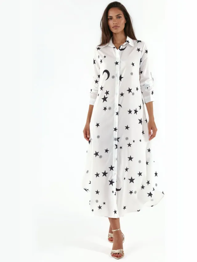 MSN Collection Tekst Print Maxi Shirt Jurk Veelkleurig