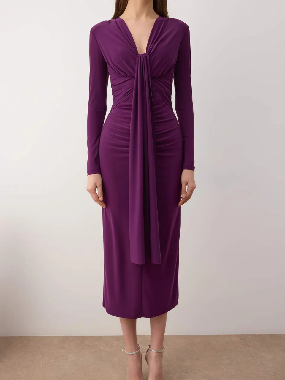 Trendyol TRENDYOLMİLLA Dames Paars Effen Maxi Lang Stijlvol/Avond Bodycon Jurken, foto 2