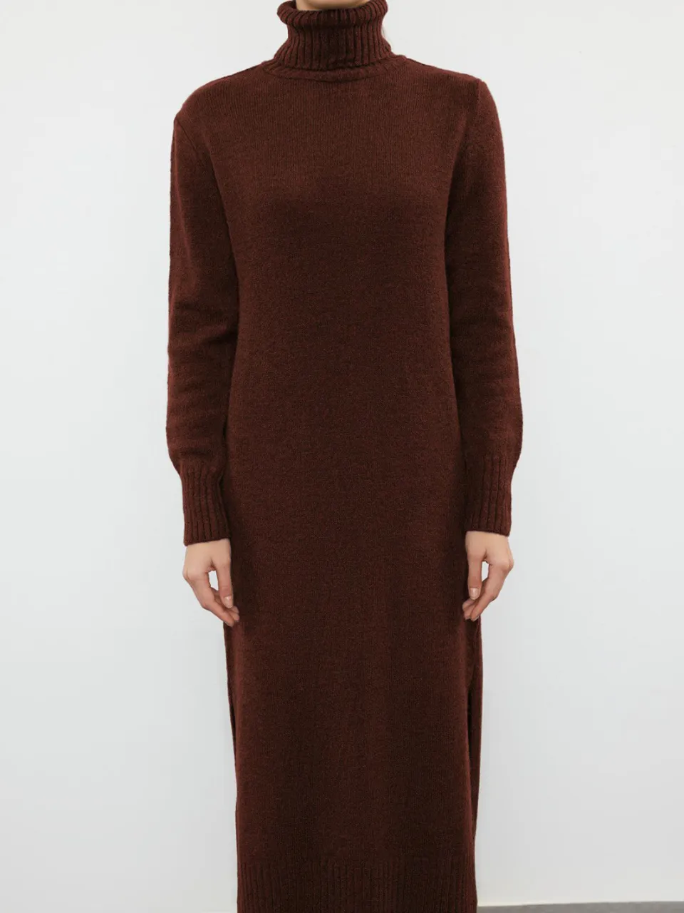 Trendyol TRENDYOLMİLLA Dames Bruin Effen Midi Lang Casual Recht Jurken, foto 2
