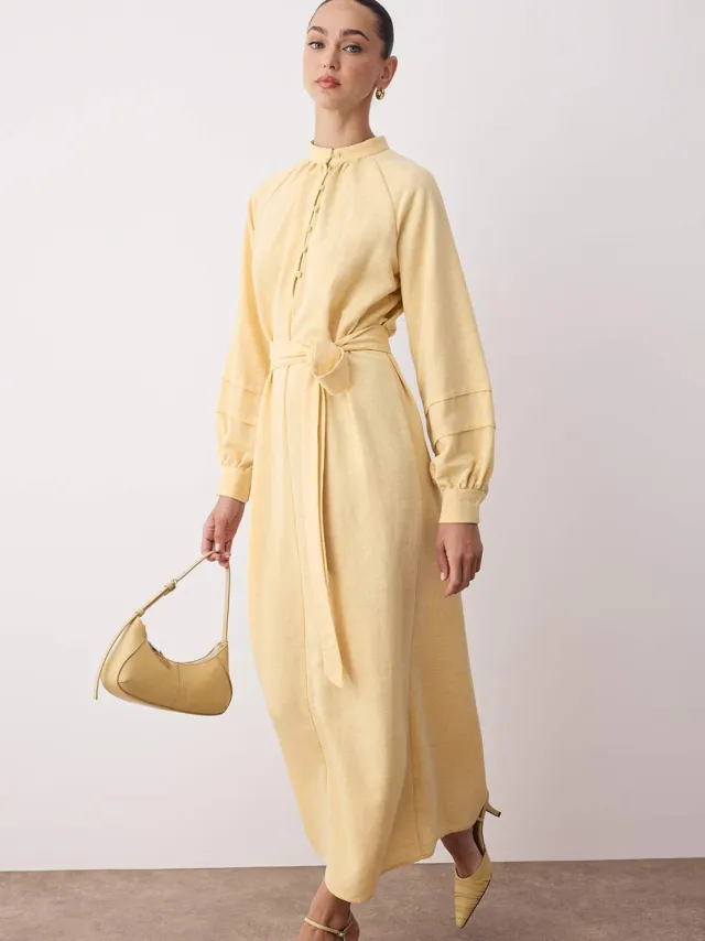 Trendyol Modest Dames Geel Effen Maxi Lang Casual A-lijn Modest Jurken