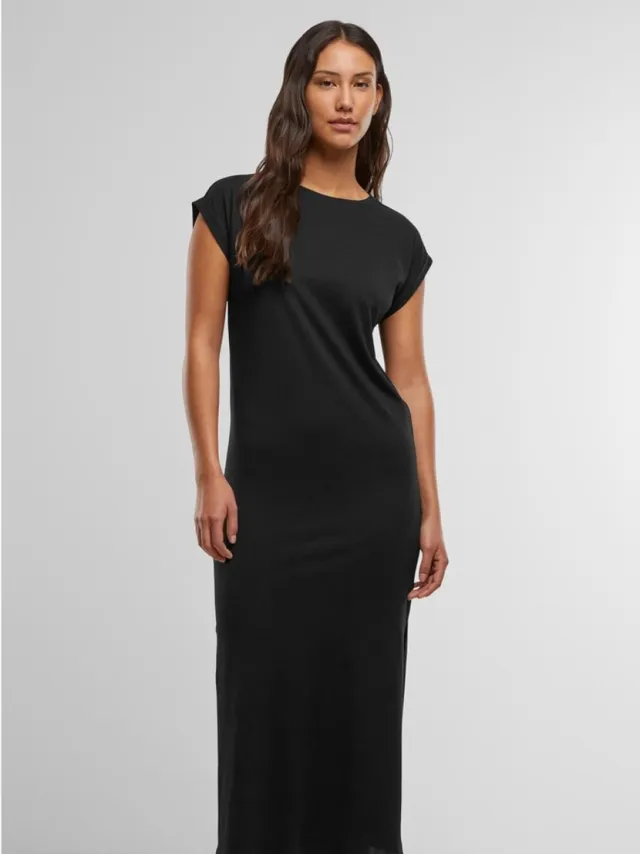 Urban Classics Viscose Extended Shoulder Lange jurk - XS - Zwart