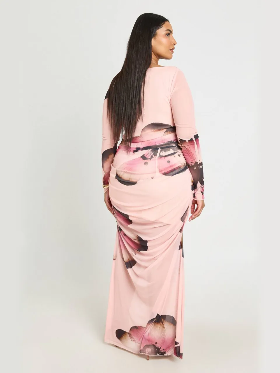 boohoo Dames Plus Bloemen Mesh Column Maxi Jurk blush, foto 2