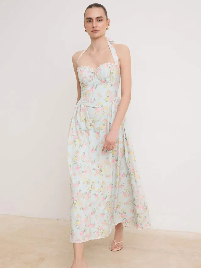Trendyol TRENDYOLMİLLA Dames Meerkleurig Bloemen Maxi Mouwloos Skater Jurken Veelkleurig