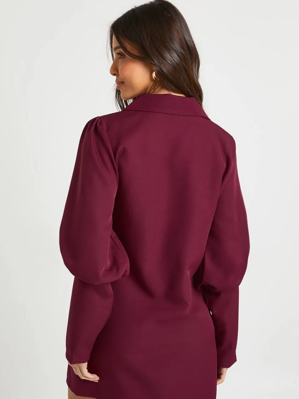 boohoo Dames Volume mouw strik taille blazer jurk merlot, foto 3