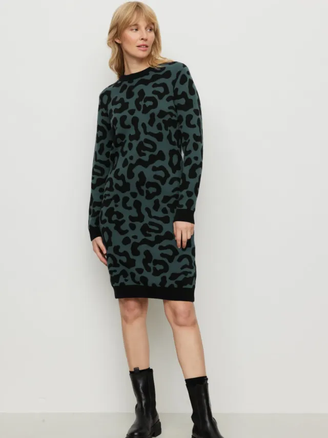 recolution dames vegan Gebreide Jurk Amaranthus Leo Diepgroen Donkergroen