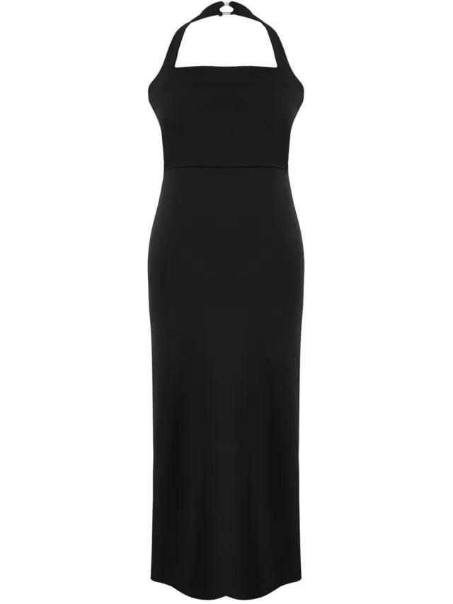 Trendyol Curve Dames Zwart Effen Maxi Mouwloos Stijlvol/Avond Recht Grote maten Jurk