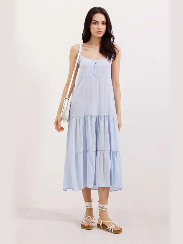 Big Dart Loose Fit Midi-jurk met Vierkante Kraag Hemelsblauw