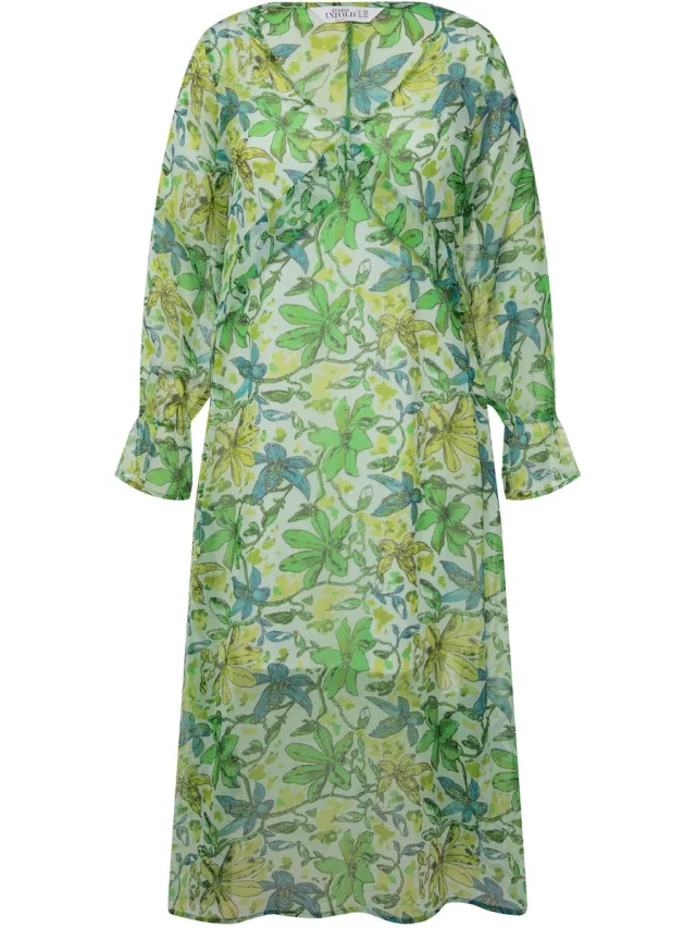 Studio Untold Dames - Maxi-jurk A-lijn chiffon bloemenprint V-hals - Lichtgroen - Maat 54+