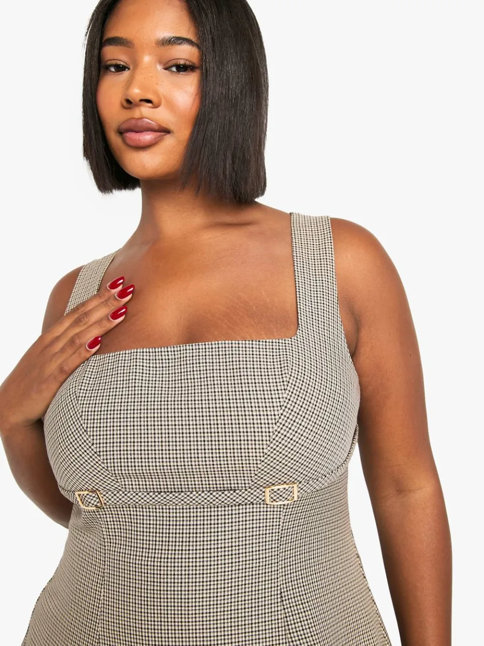 boohoo Dames Plus gesp detail check skater steen, foto 3