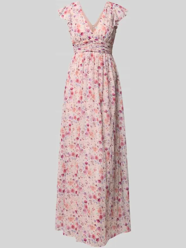Jake*s Cocktail Avondjurk van chiffon met een florale all-over print abrikoos gemêleerd, foto 2