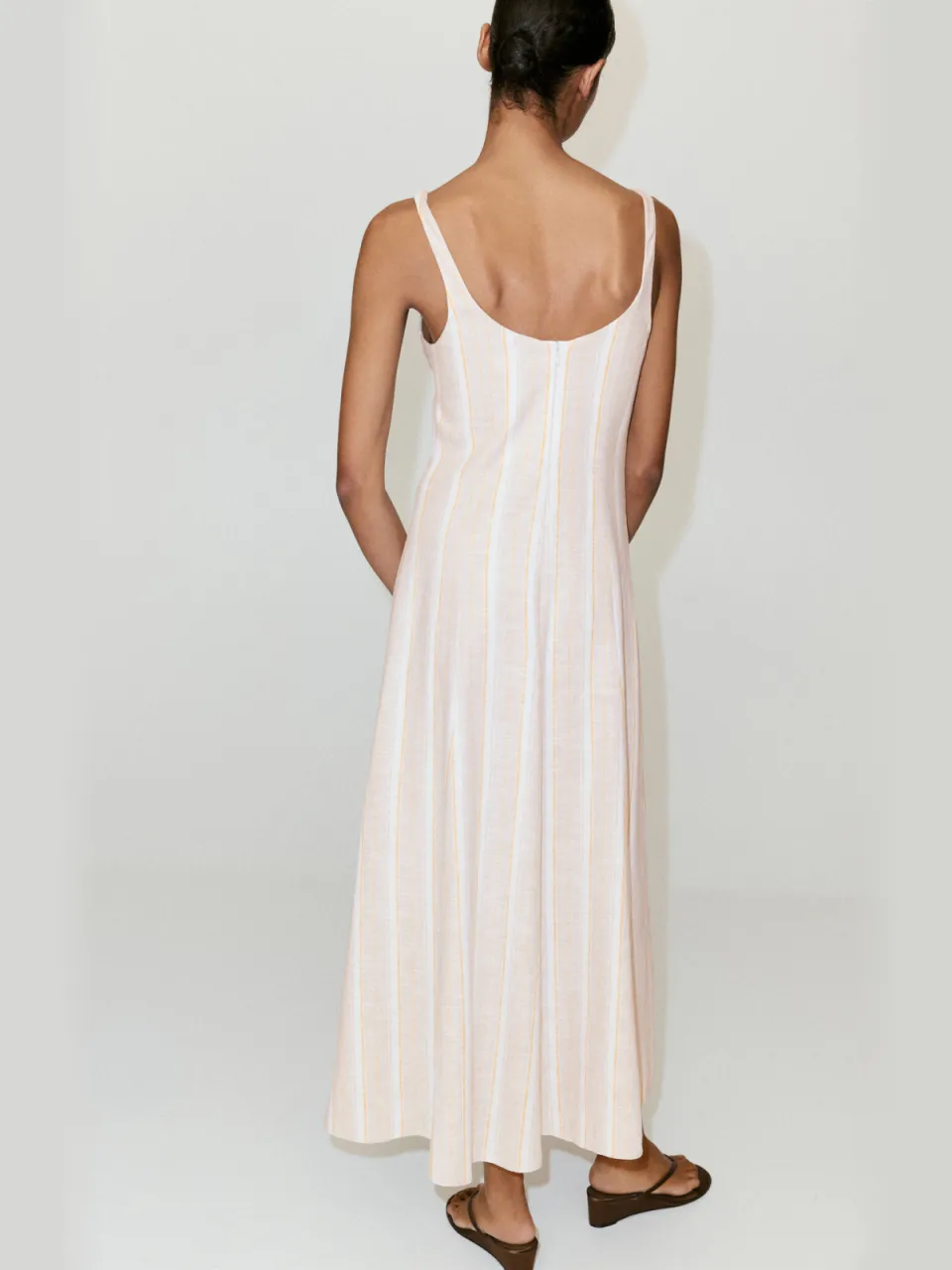Mango gestreepte maxi zomerjurk met linnen - beige, foto 4