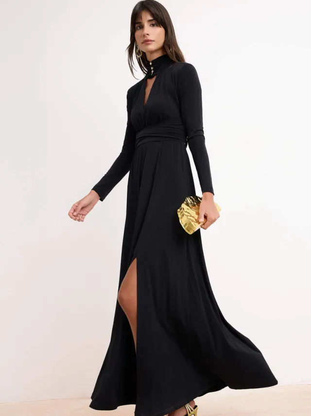 Trendyol TRENDYOLMİLLA Dames Zwart Effen Maxi Lang Diploma-uitreiking / Gala A-lijn Avond & Gala Jurk