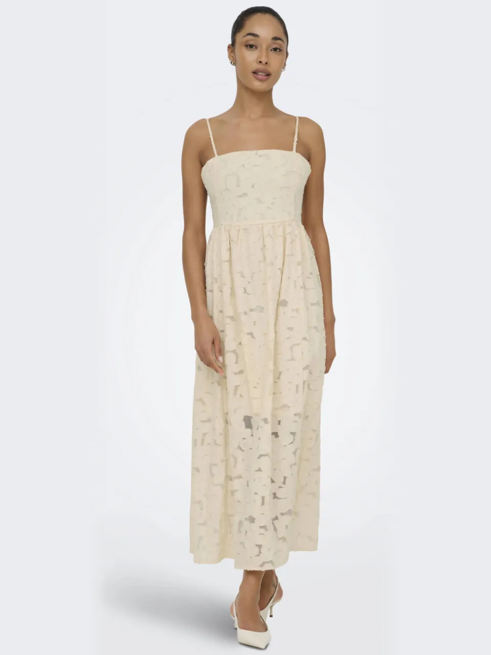 JDY maxi jurk broderie beige