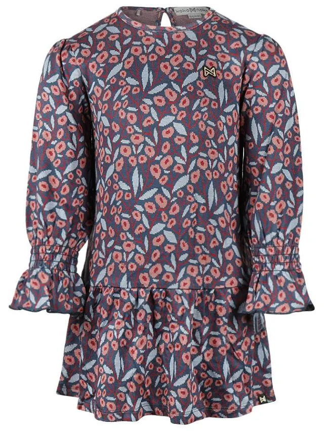 Koko Noko midi jurk met bloemenprint blauw/roze, foto 2