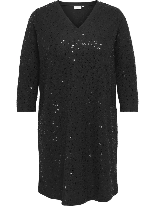 Only Carmakoma ONLY midi jurk pailletten BLACK/Black Sequins