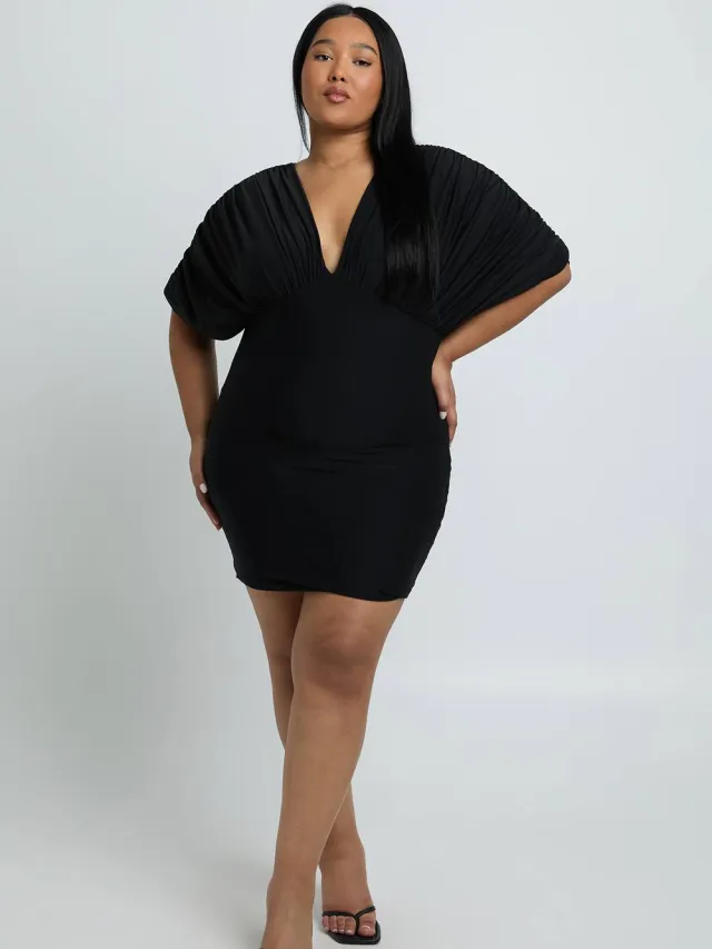 boohoo Dames Plus Super Zachte Vleermuis Jurk Zwart
