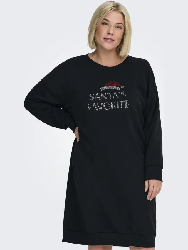 Only Carmakoma CARSANTA XMAS L/S O-NECK SWEAT DRESS JRS - Dames - Mini jurken BLACK/Santas Favorite
