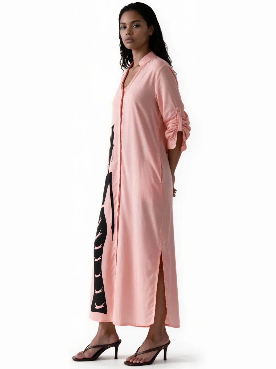 MSN Collection Tekst Print Maxi Shirt Jurk oudroze, foto 2