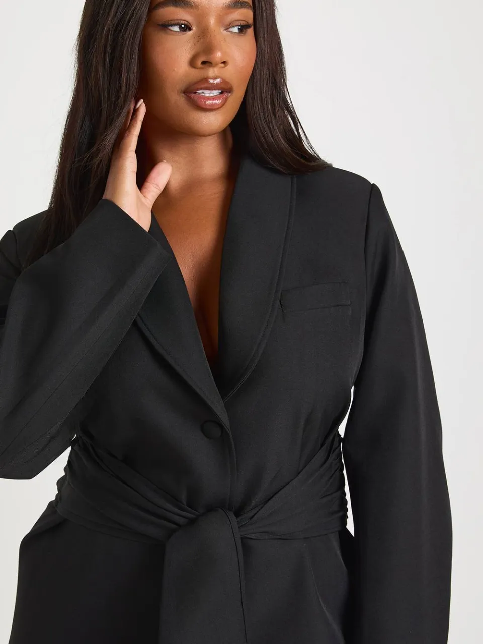 boohoo Dames Plus Tie Waist Obi Blazer Jurk zwart, foto 4