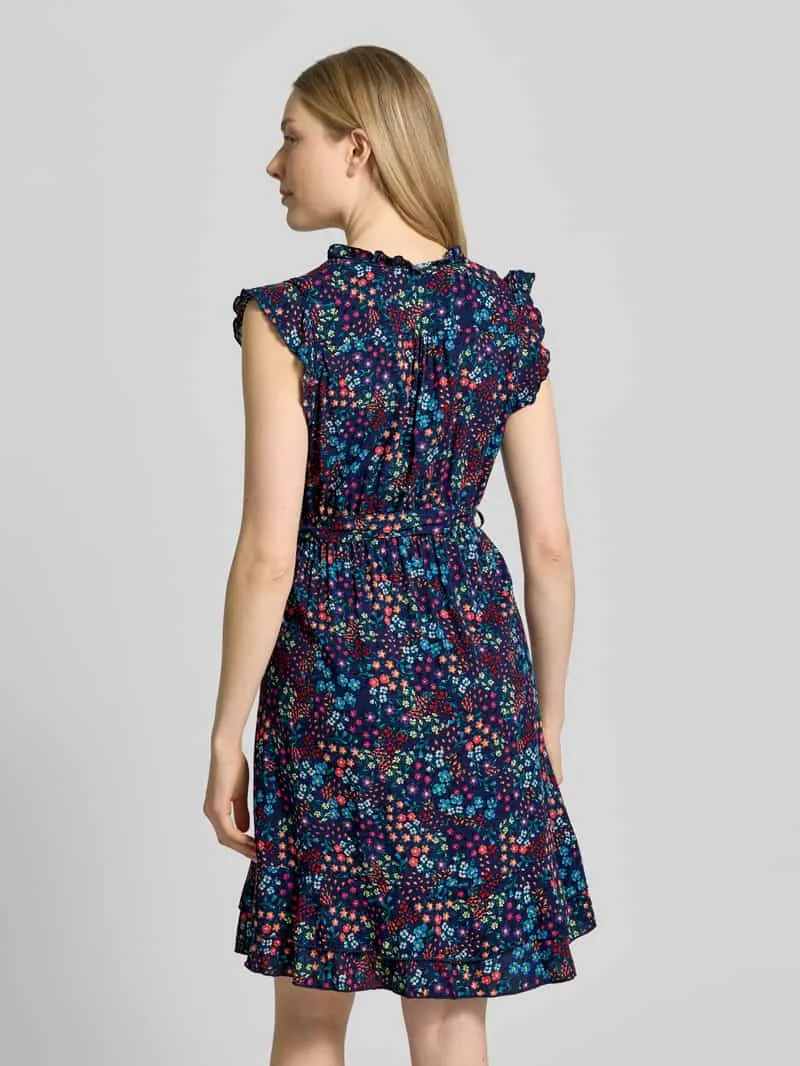 Apricot mini-jurk van pure viscose met een florale all-over print marineblauw, foto 3