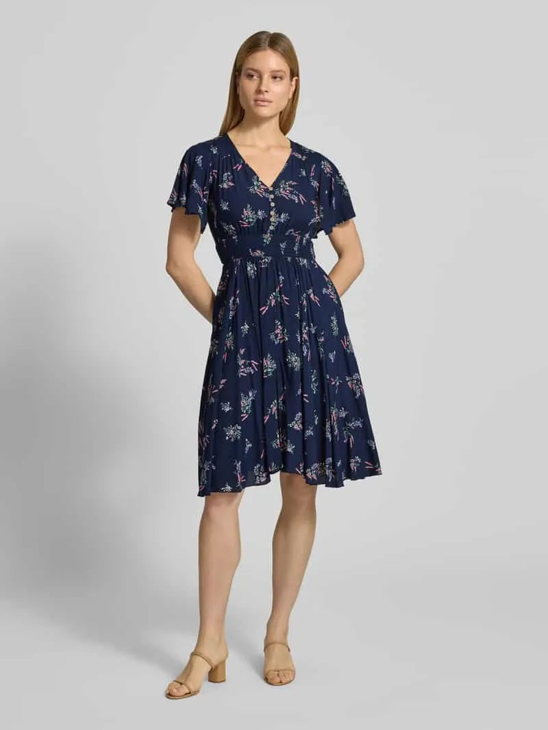 Apricot Knie-lange jurk van viscose met V-hals marineblauw, foto 3