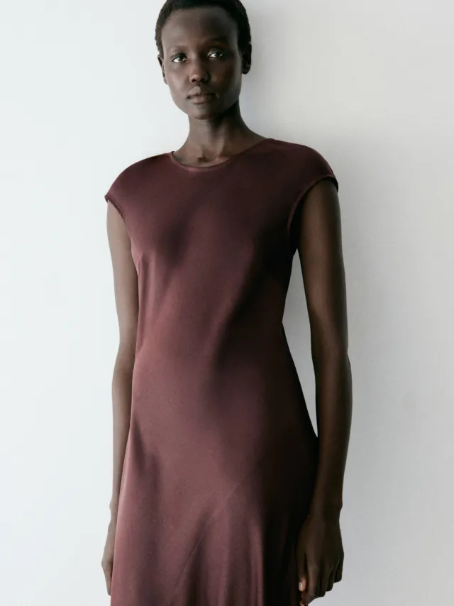 Mango midi jurk roodbruin, foto 4