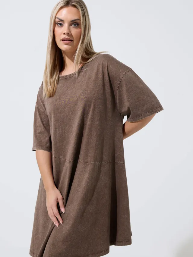 Limited Collection Chocoladebruine Acid Wash Jurk Brown