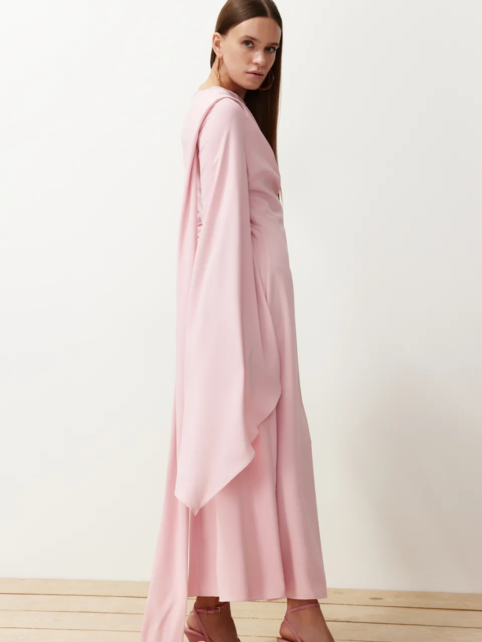 Trendyol Modest Dames Roze Effen Maxi Lang Stijlvol/Avond Recht Modest Avond Jurken, foto 2