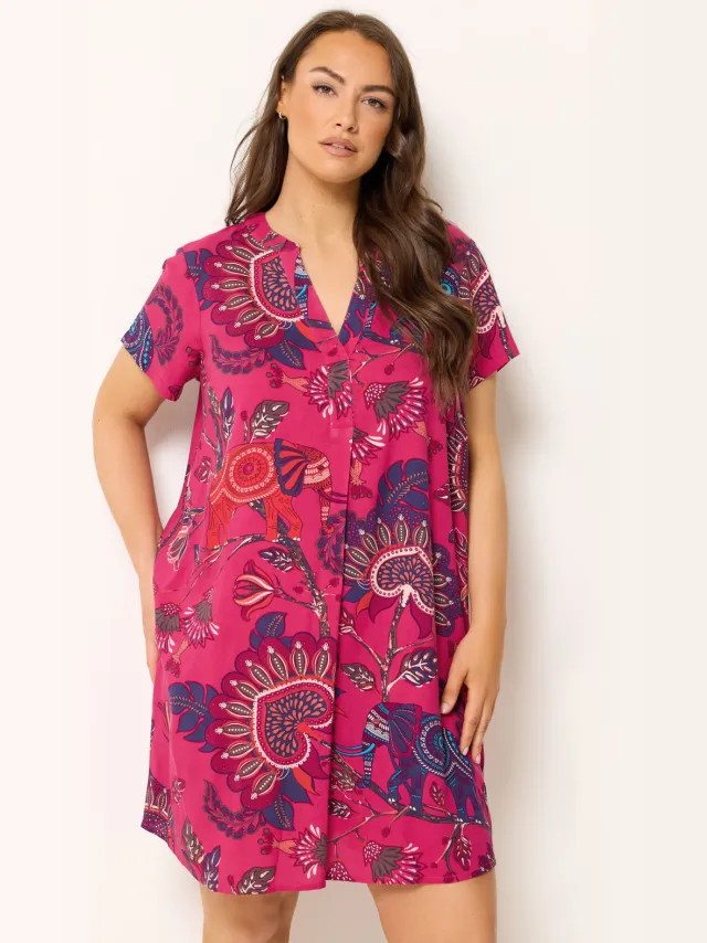Yours Roze Paisley Jurk Met Plooien Aan De Voorkant Pink