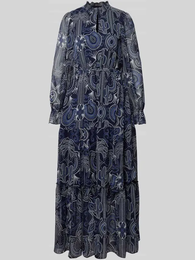 Oui Maxi-jurk met druppelvormige hals Donkerblauw