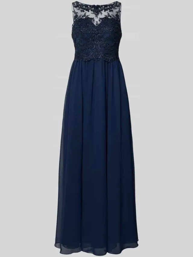 Laona Avondjurk met sierstenen en florale borduursels donkerblauw, foto 2