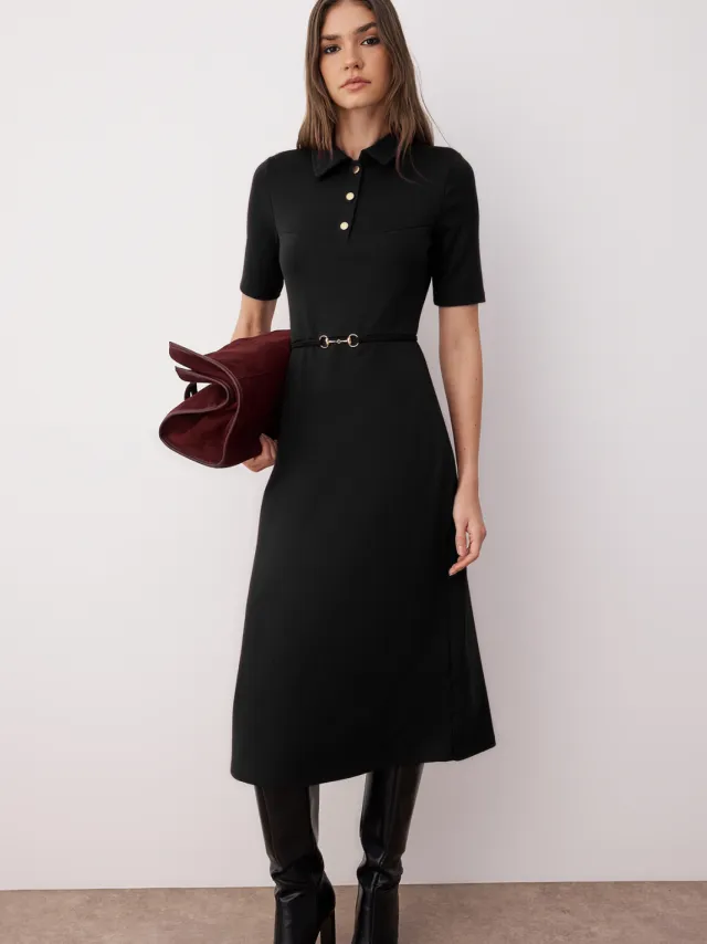 Trendyol TRENDYOLMİLLA Dames Zwart Effen Midi Kort Casual A-lijn Jurken