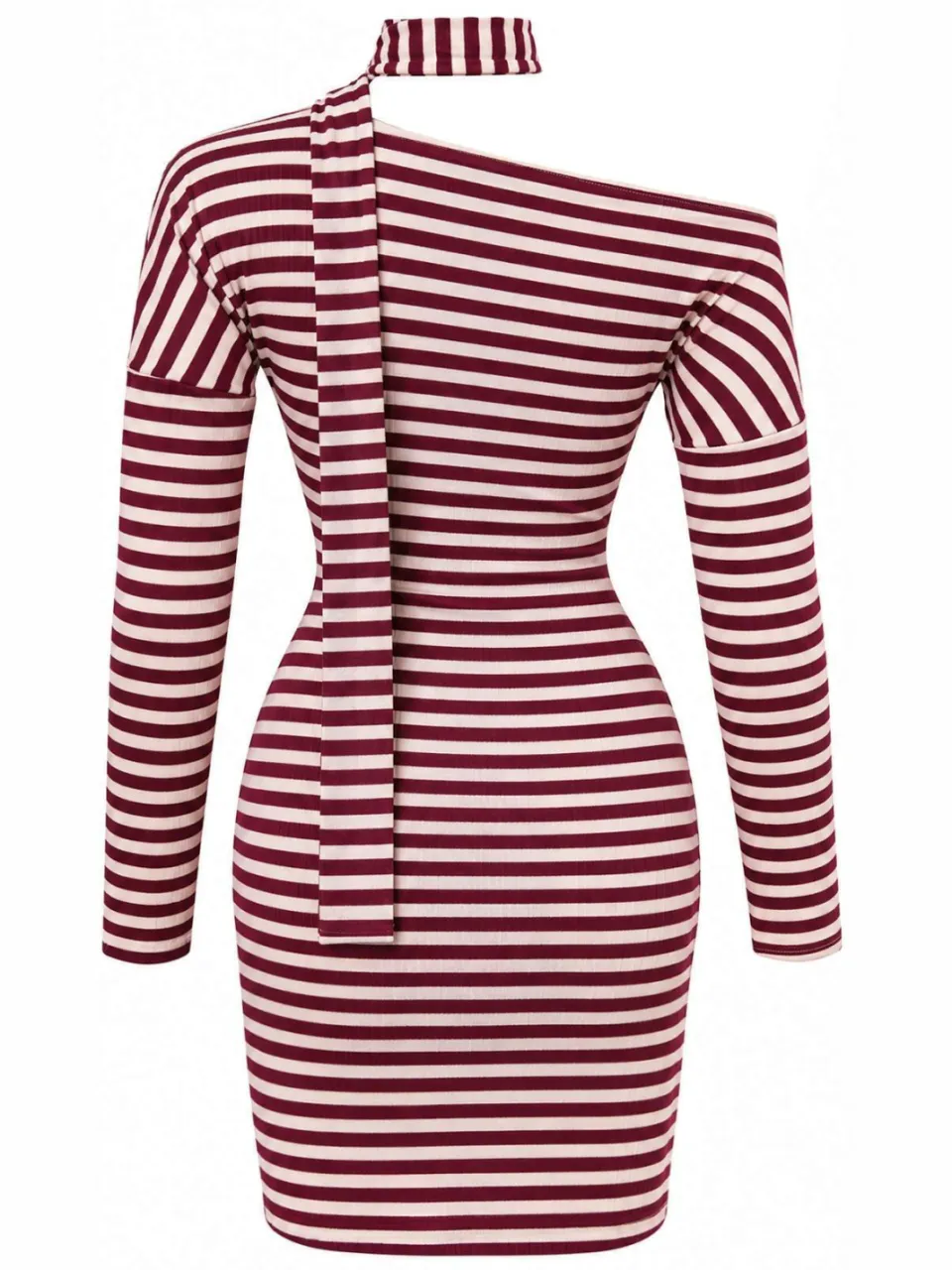 Trendyol TRENDYOLMİLLA Dames Paars Gestreept Kort / Mini Lang Bodycon Jurken Rood