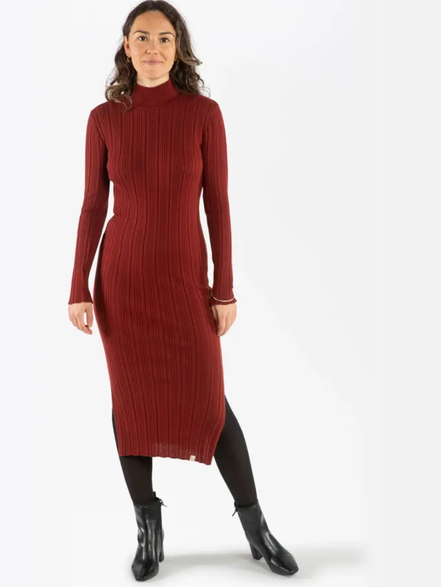MATONA dames vegan Jurk Ribbed Bordeaux Donkerrood