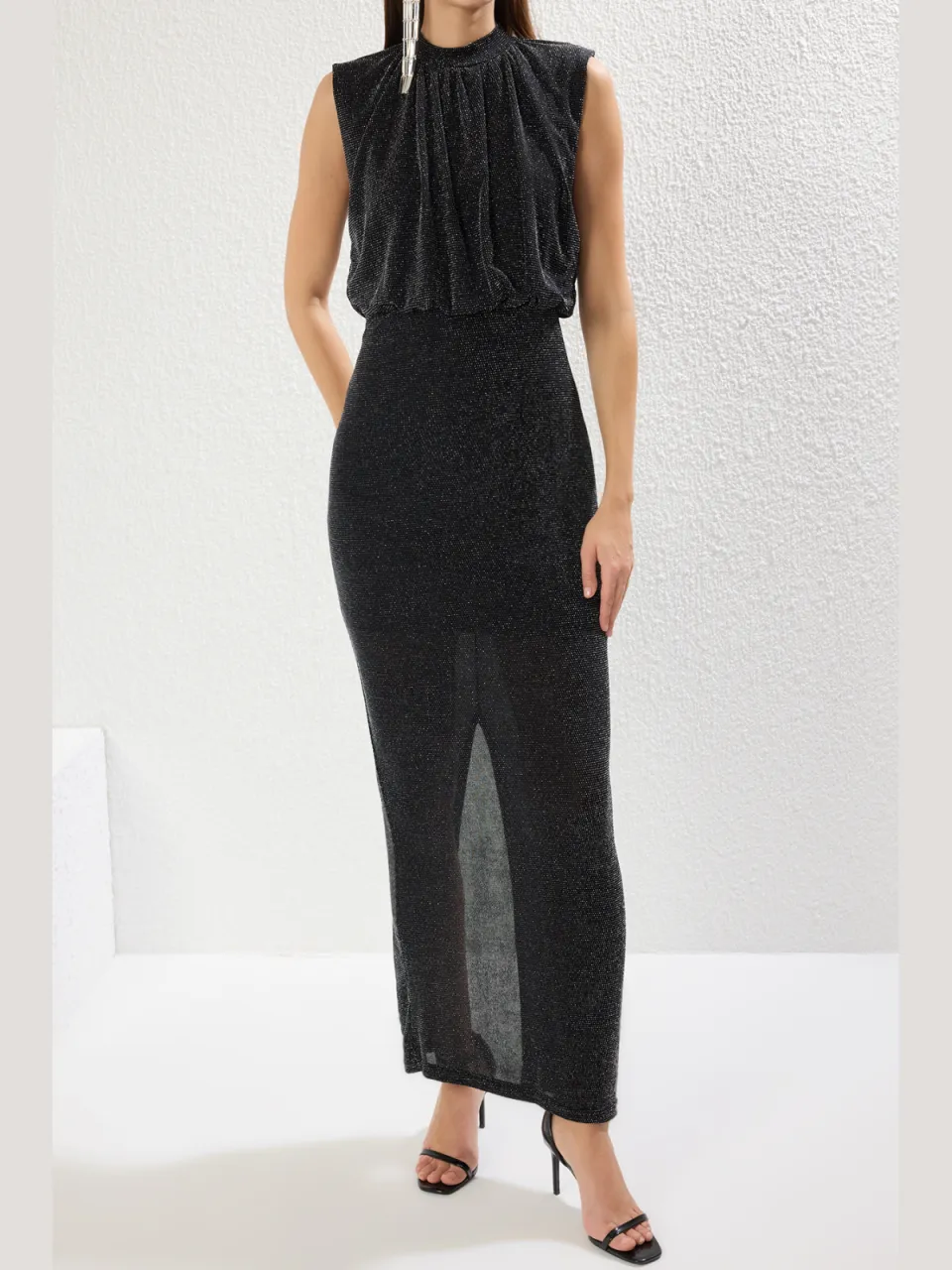 Trendyol TRENDYOLMİLLA Dames Zwart Effen Maxi Mouwloos Diploma-uitreiking / Gala Recht Avond & Gala Jurk, foto 2
