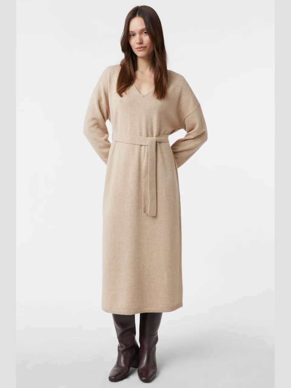 Comma wollen midi jurk beige, foto 3