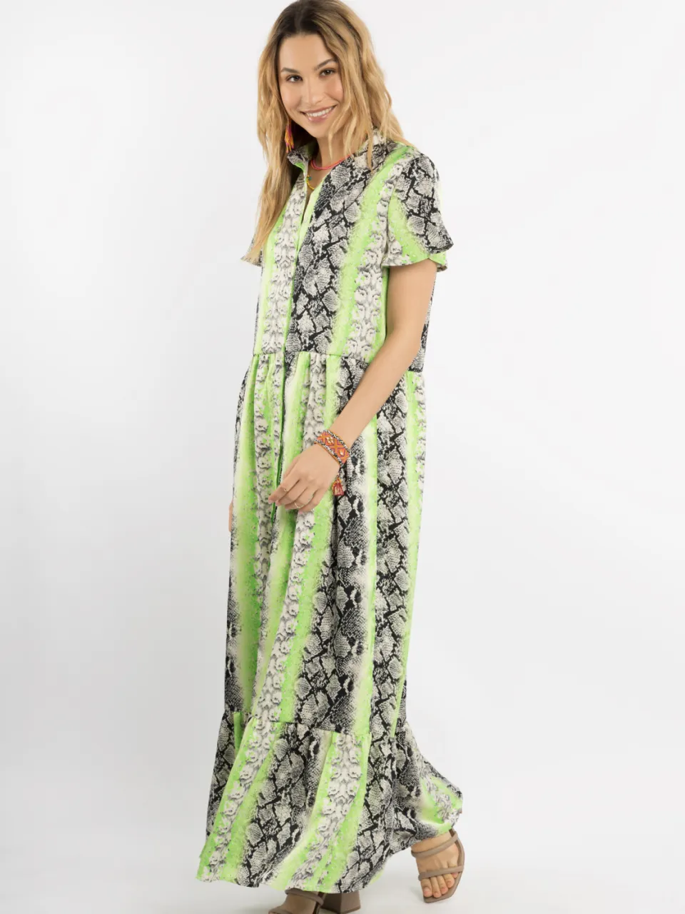 IZIA jurk korte mouw maxi gaya Groen