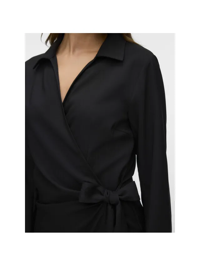 Vero Moda vmevelin ls wrap short dress wvn pa 10353475 Zwart