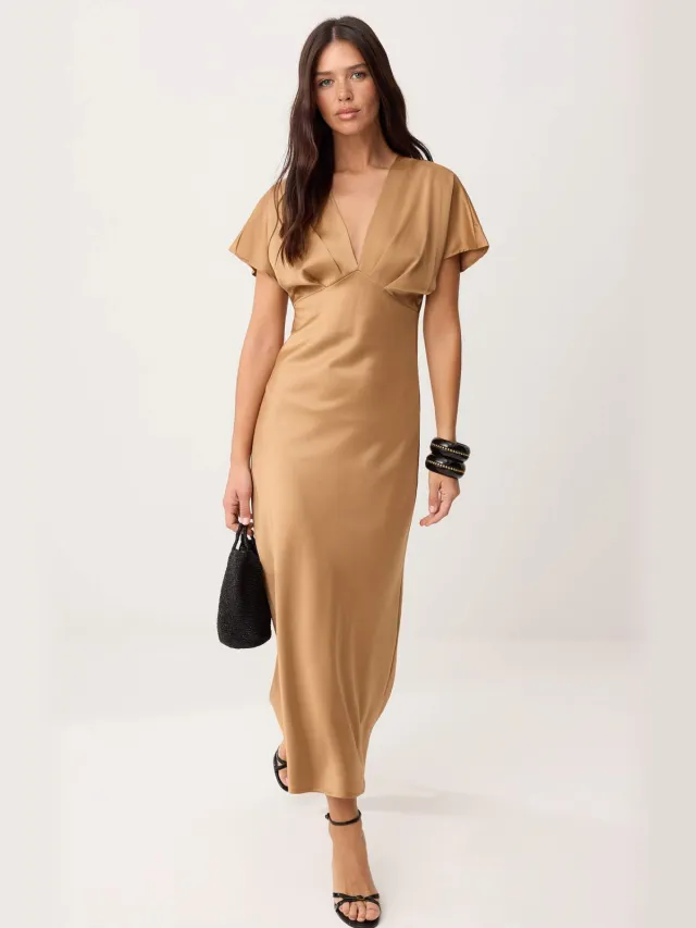 Trendyol TRENDYOLMİLLA Dames Bruin Effen Maxi Kort Recht Jurken
