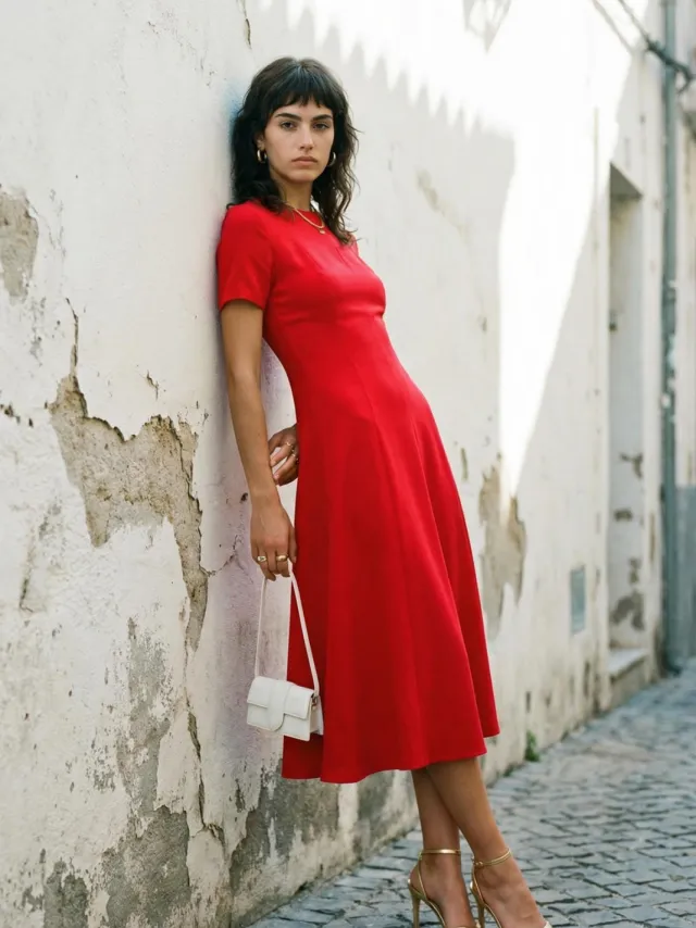 Trendyol TRENDYOLMİLLA Dames Rood Effen Midi Kort Casual Skater Jurken, foto 2