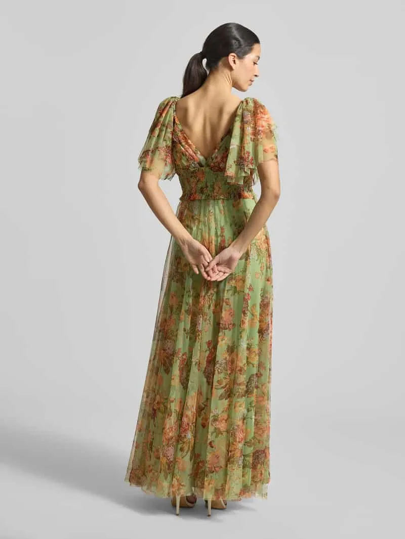 Lace & Beads Avondjurk van tule met V-hals Lichtgroen