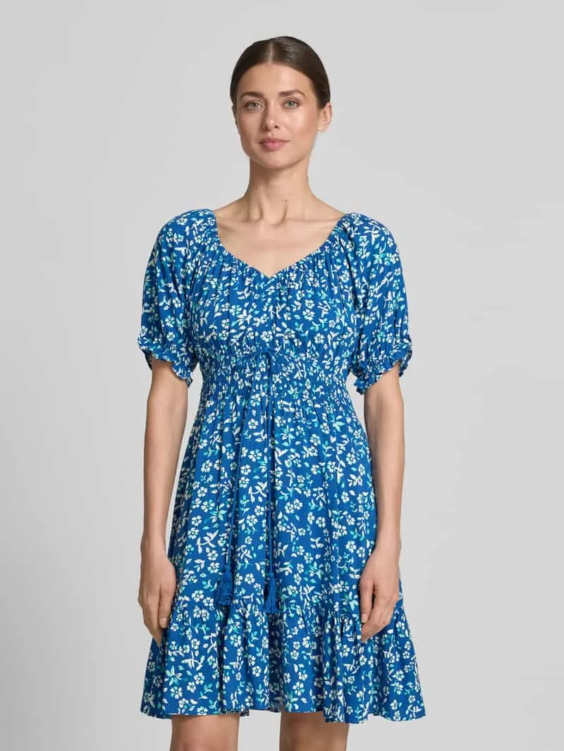Apricot Mini-jurk van viscose met tunnelkoord en kwastdetails Blauw