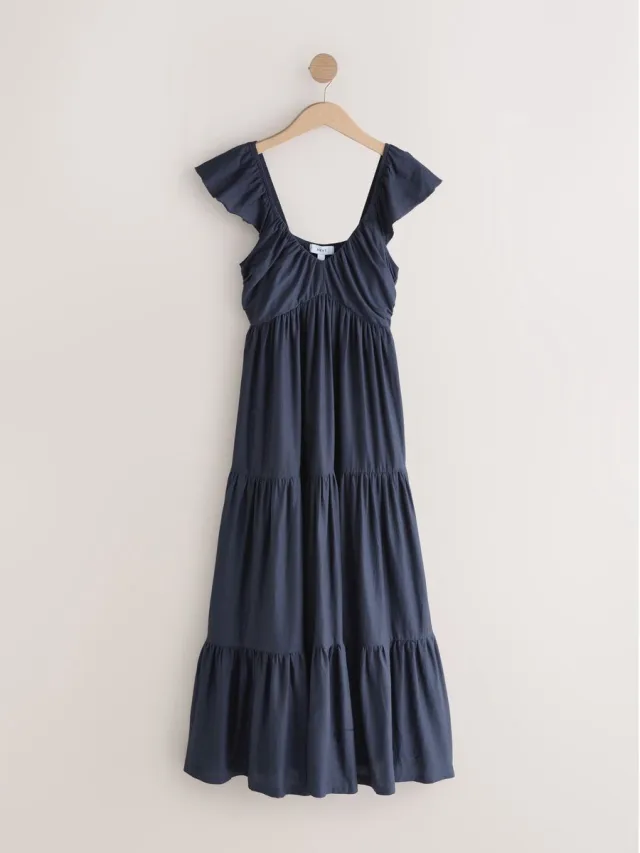 Next Dames - Midi-jurk met V-hals uit jersey - Blauw Navy Blue