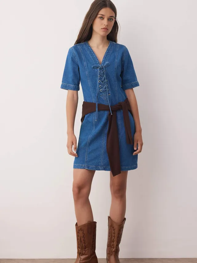 Trendyol TRENDYOLMİLLA Dames Blauw Effen Kort / Mini Kort Casual A-lijn Jurken
