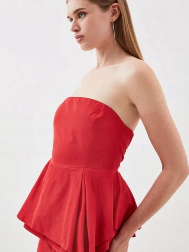 Karen Millen Jurk - Rood - Asymmetrisch - Met Volant