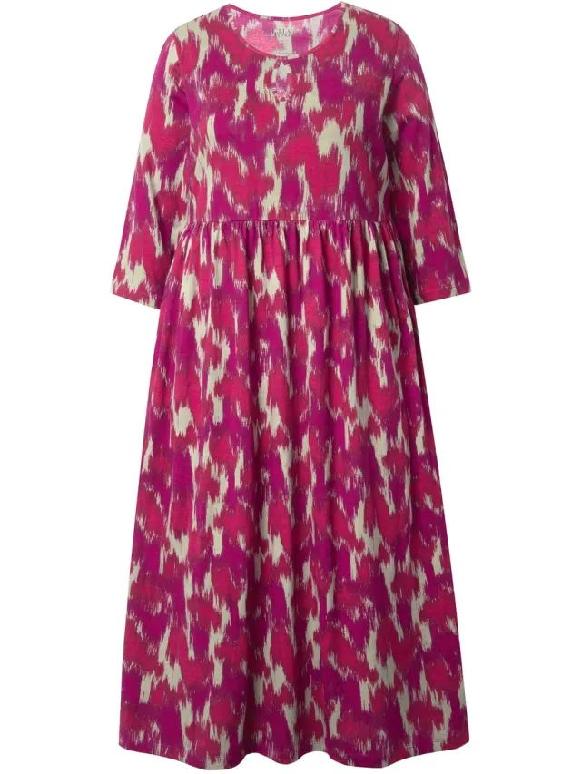 Ulla Popken Dames - Maxi jurk van jersey A-lijn ronde hals 3/4-mouwen - Zwart - Maat 66+