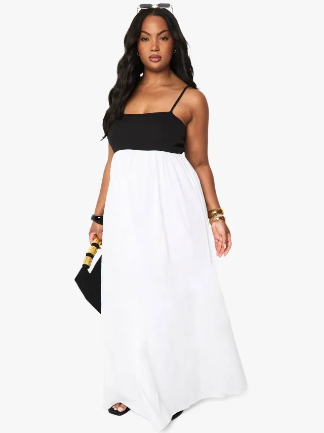 boohoo Dames Plus Fabric Mix Maxi-jurk met riempjes Wit